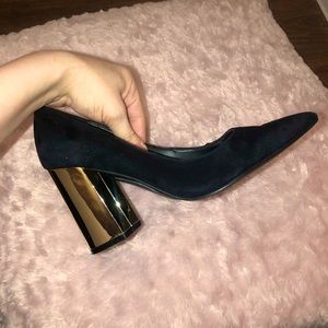 Steve Madden Black and Gold Suede Heels